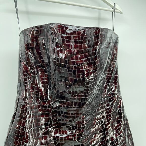 retrofete | Merida Leather Dress in Port Patent Crocodile Strapless Mini M - Picture 7 of 15